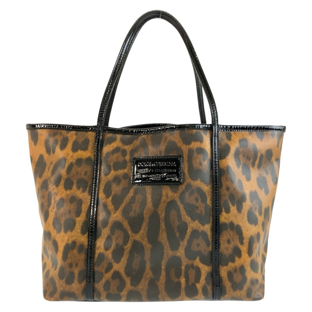 Dolce & Gabbana DOLCE&GABBANA Leopard Print Brown Black Patent Leather Tote B...